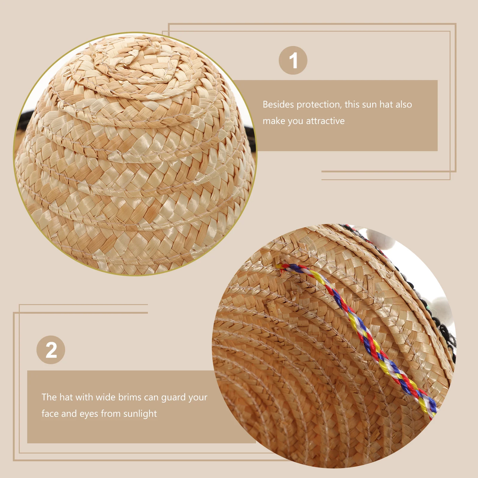 

20cm Grass Color Mexican Straw Hat Pompom Hat Summer Beach Vacation Hawaiian Style Dressing Up Prop Party Supplies Gift