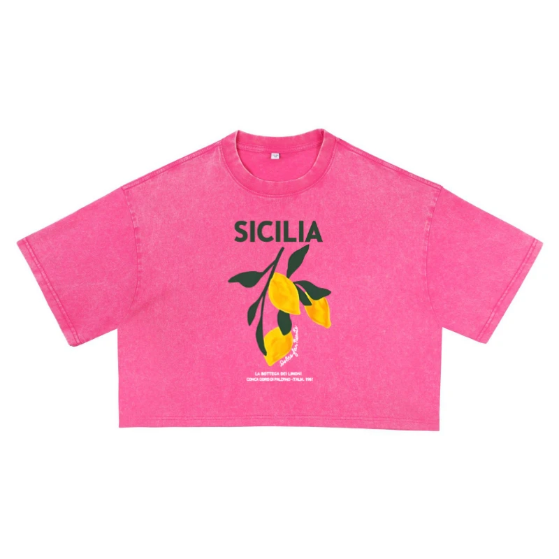 Amalfi Coast Italia Lemon Fruit Design Print Sommer Baumwolle Rundhals T-Shirt Gewaschen Lose O Hals Kurzarm Damen Top