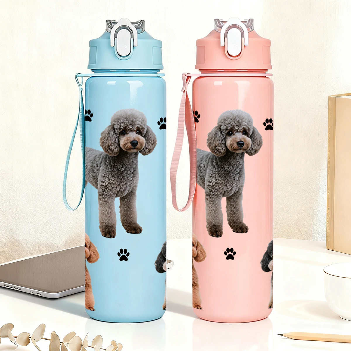 750ml Plastic Water Bottle with Pet Animal Print Reusable Leakproof Cup for Daily Use