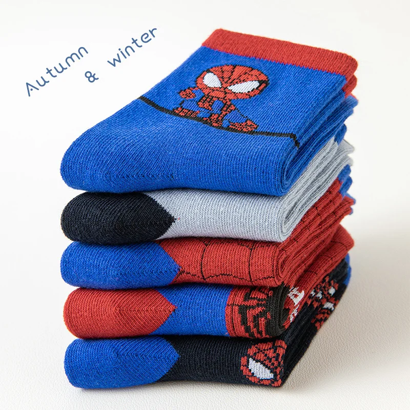 5 Pairs Children Socks Spiderman Anime Kids Boys Tube Socks Cartoon Baby Summer Spring Breathable Casual Soft Mesh Socks 1-12Y