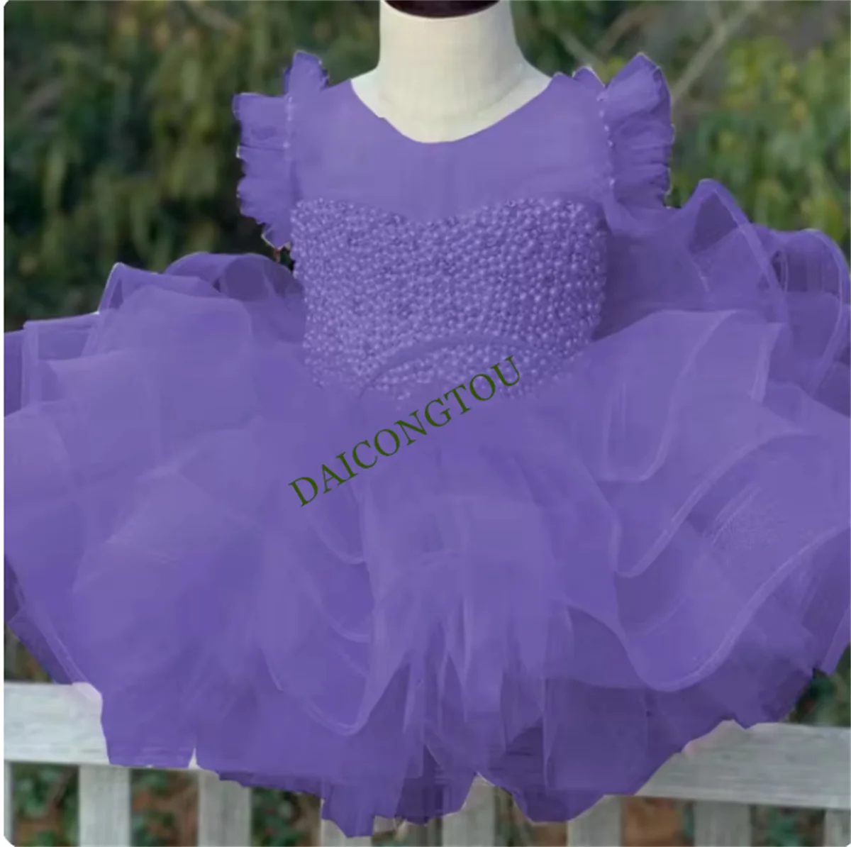 CustomizedPink Angel Flower Girl Dresses Tulle Puffy Pearl Bow Sleeveless For Wedding Kids Birthday Gift Party Banquet First Com