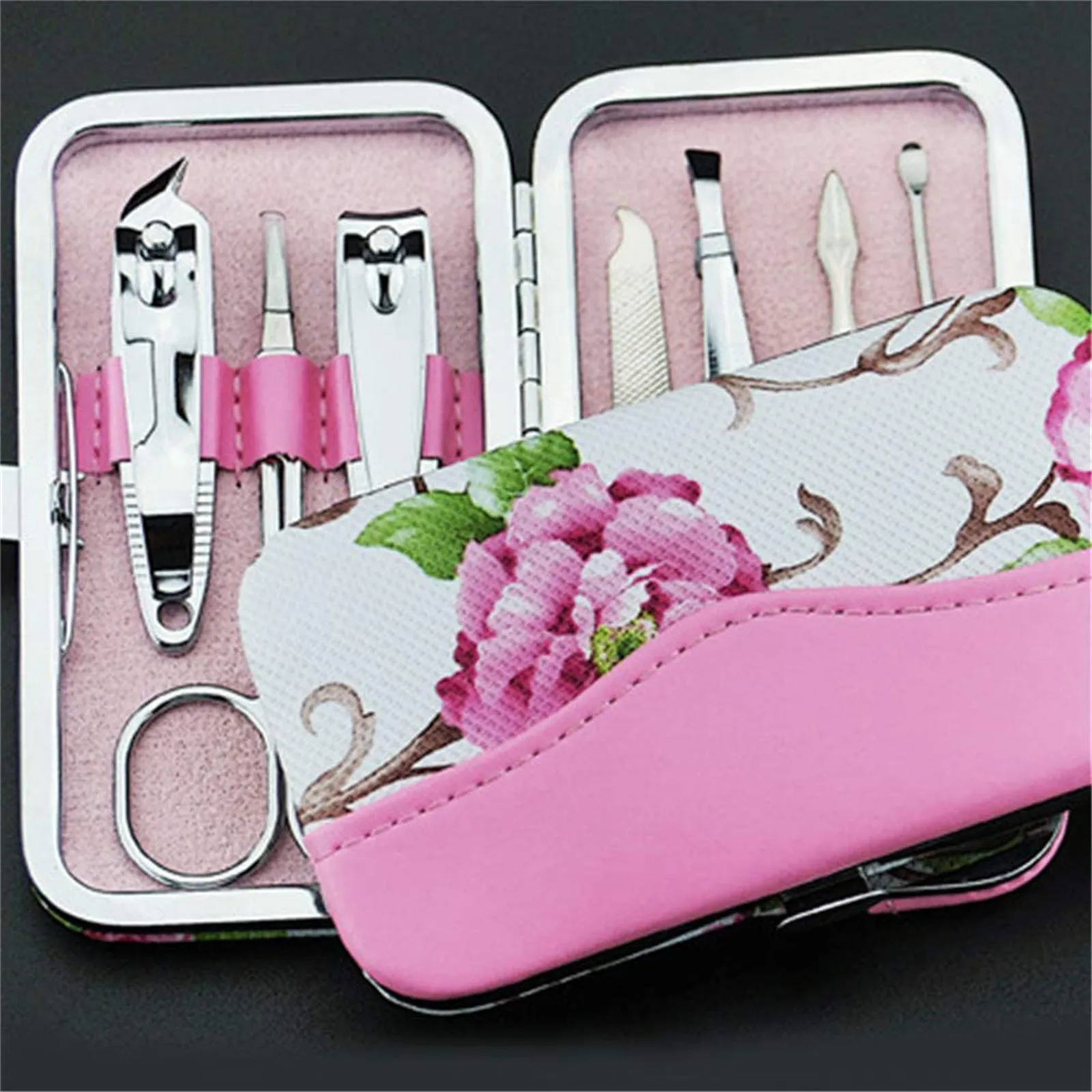 Nail Clipper 7Pcs Set Nail Scissors Grooming Travel Case Tool Manicure Pedicure Kit Ear Pick Tweezers Nail File For Women 7 In 1