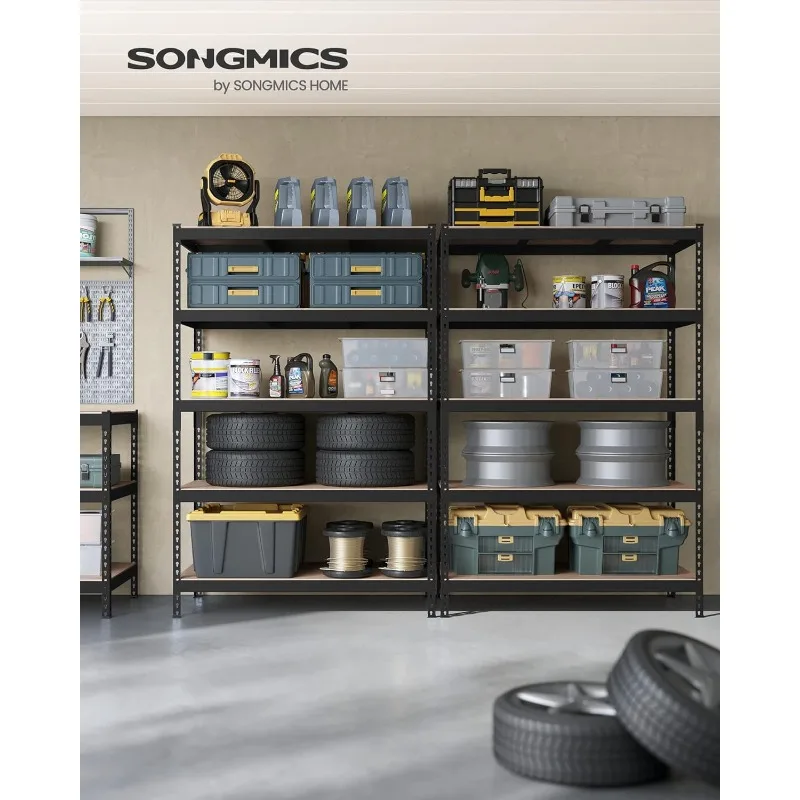 SONGMICS-5-Tier Prateleiras De Armazenamento, Conjunto De 2 Armazenamento De Garagem, Montagem Boltless, Unidades De Prateleiras Ajustáveis, 23.6 "x 47.2" x 77.1"