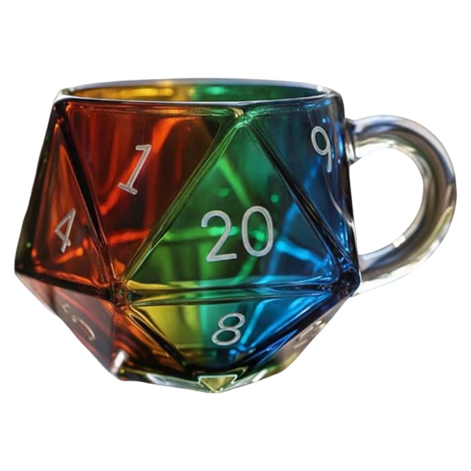 Polyhedral Dice Coffee Cup with Handle Transparent Glass Game Mug for Game Night Board Games Enthusiasts