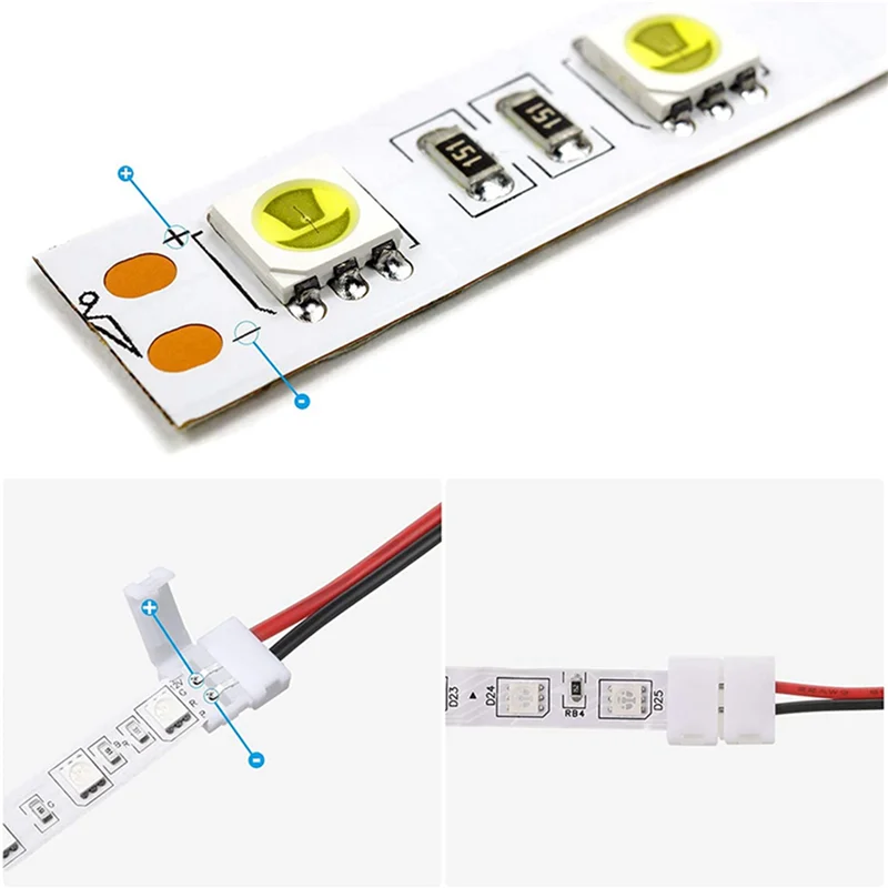 BHTS-72Pcs 8Mm 2 Pin LED Strip Light Connector For 8 Mm Wide Flexible SMD 3528 2835 Single Color LED Strip Lights Solderless