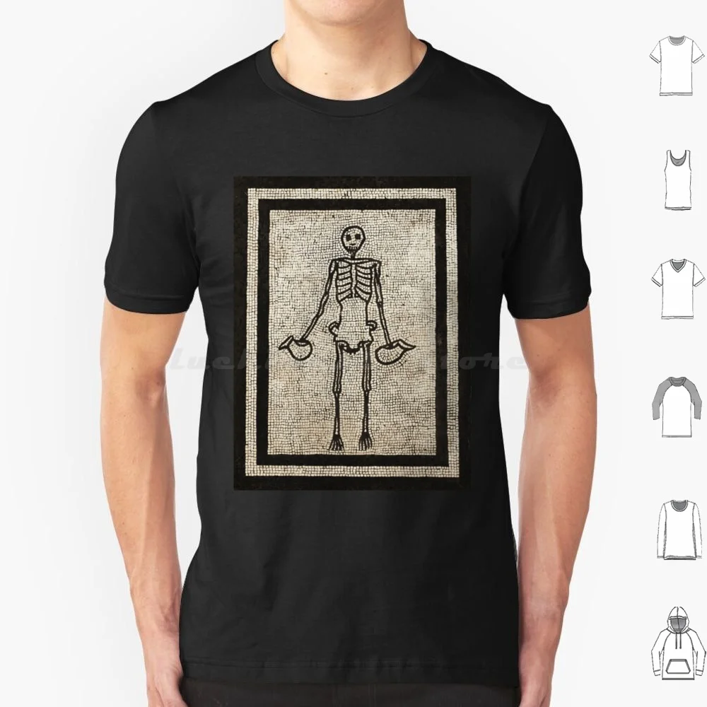 Skeleton With Pitchers Mosaic T Shirt Cotton Men Women Diy Print Ancient Roman Empire Mosaic Tessera Tesserae Pompeii Skeleton