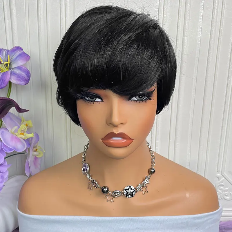 Short Pixie Cut Wig Human Hair Ready to Wear Brazilian Human Hair Wigs for Women Black Color Full Machine Short Straight Wigs