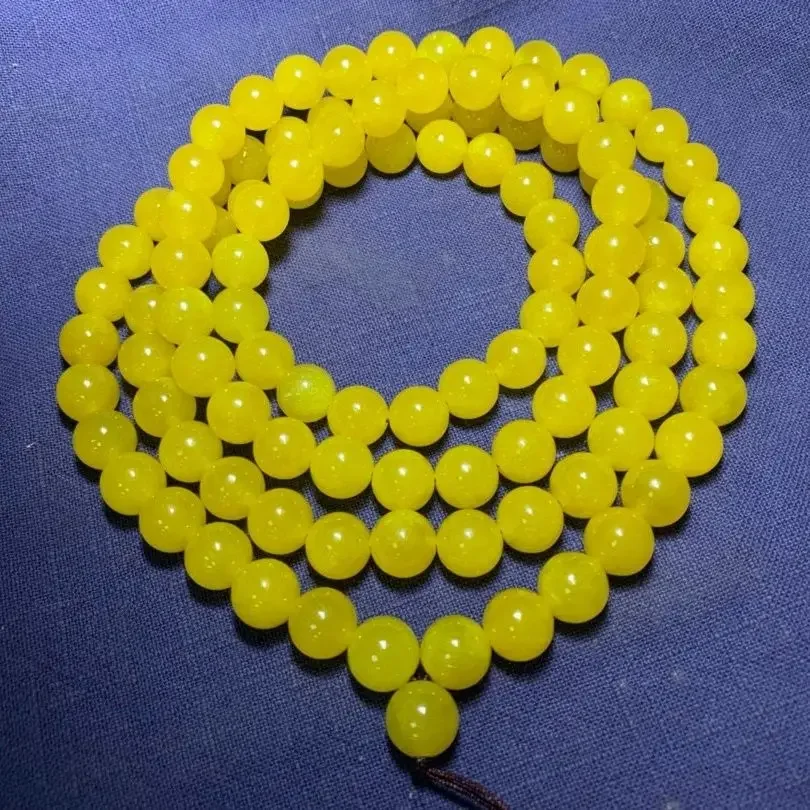 

Perfect high ice jadeite jade yellow jade 108 Buddha beads, necklace
