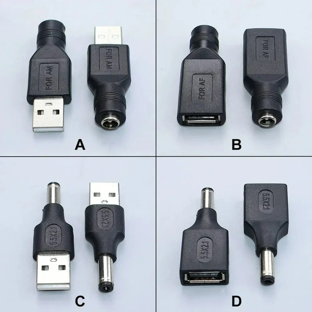 DC 플러그 5.5*2.1mm에서 USB 암/수형 잭 소켓으로 변환, DC 5.5x2.1mm, 5V 전원 어댑터, 노트북 및 PC용 충전 변환기