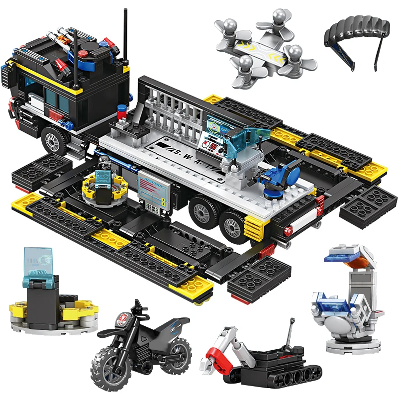 1100 Uds. Bloques de construcción de automóviles de estación de policía de ciudad MOC 2 en 1 SWAT equipo camión casa montar bloques Diy juguete para niños regalo