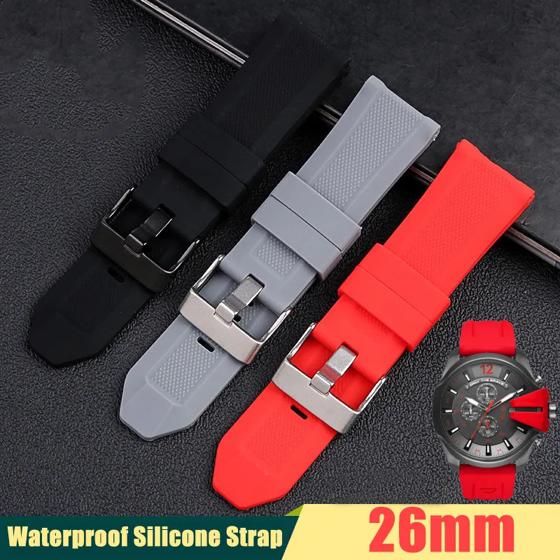 High Quality Silicone Watch Strap for Diesel DZ4476 DZ4318 DZ4427 DZ4323 Waterproof Rubber Sport Wrist Band Men Watchband 26mm