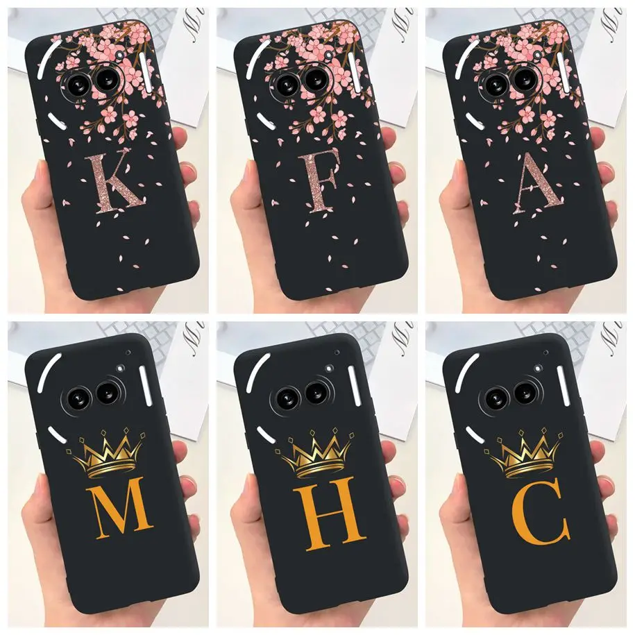 For Nothing Phone 2A 2024 Case A142 Shockproof Cover Cute Crown Letters Black Silicone TPU Phone Cases For Nothing Phone2a Funda