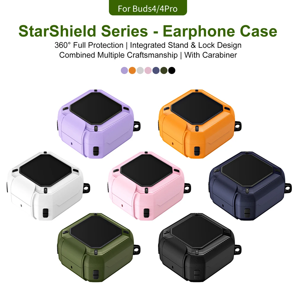 Security Lock Earphone Case For Samsung Galaxy Buds 4 Pro Cover Protective Shockproof With Phone Stand For Galaxy Buzz 4 Fundas
