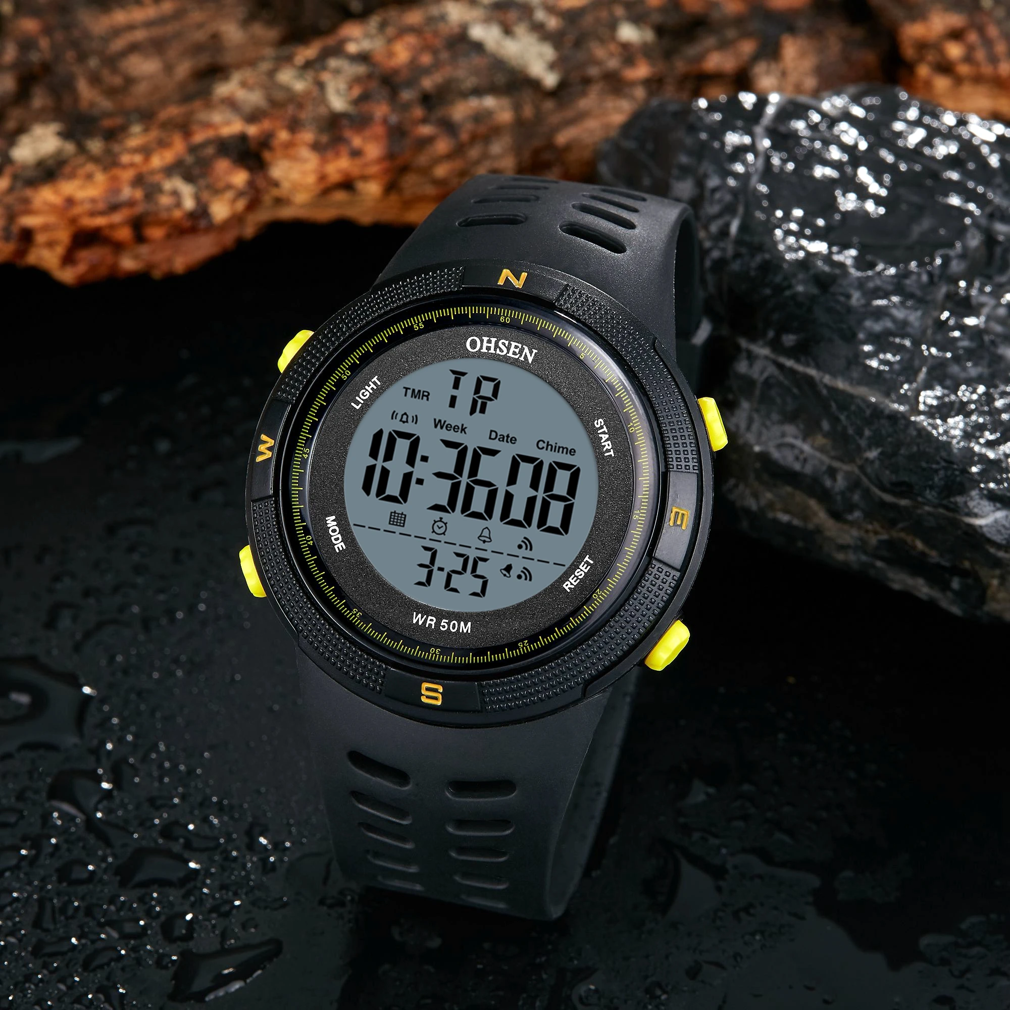 Cyfrowy zegarek męski Outdoor Sport wodoodporny żółty wojskowy zegarki Reloj Hombre budzik ze stoperem LED elektroniczny zegarek dla nurka