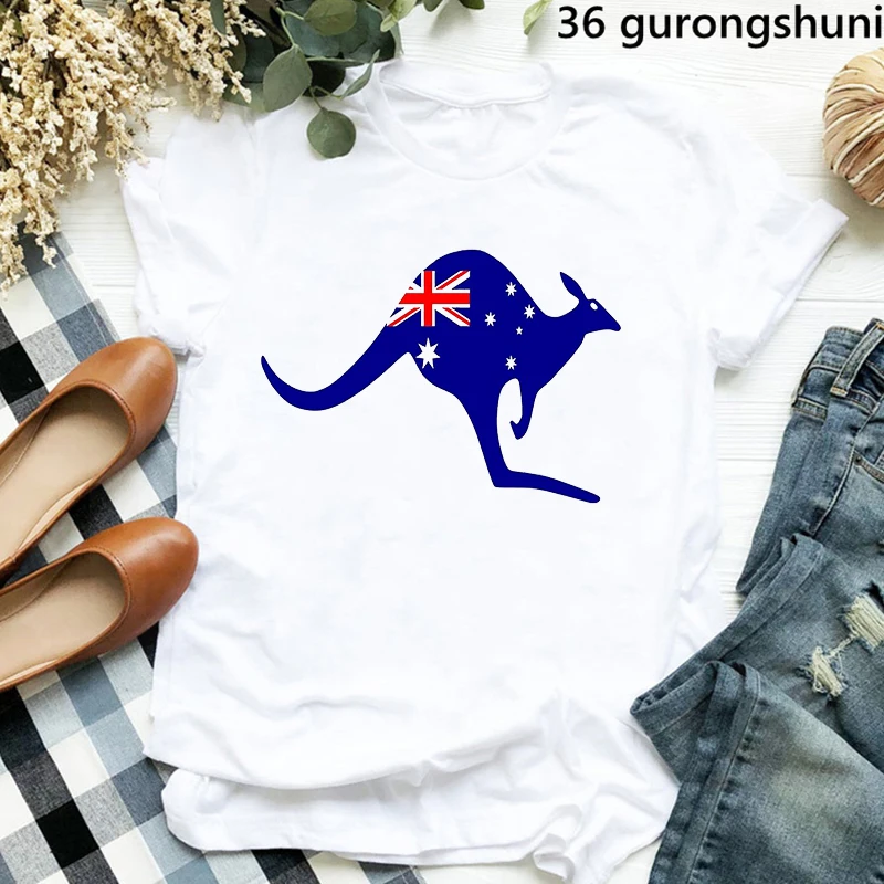 2024 Summer Fashion Tee Shirt Femme Funny Australia Kangaroo Map Print Women Tshirt Harajuku Shirt Women'S Tshirt Tops Wholesale