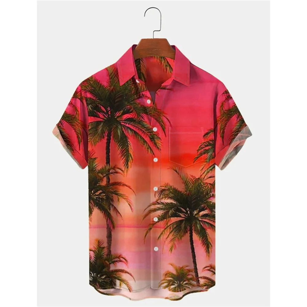 Palm Tree Graphic Prints Men's Shirt Summer Hawaiian Shirt Turndown Outdoor Street Short Sleeves Button-Down Print Clothing