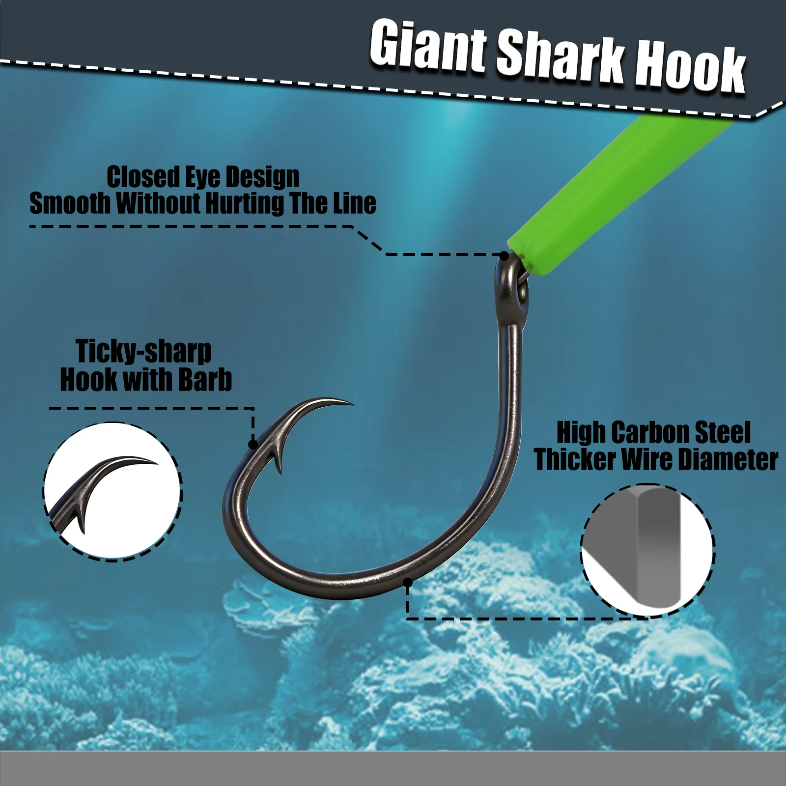 9KM Deep-Drop-Angelrig mit Haihaken, leuchtenden PVC-Hülsen, Snapper-Rig, vormontierte Salzwasser-Rigs für große Fische, Hai, Thunfisch – Detail 3