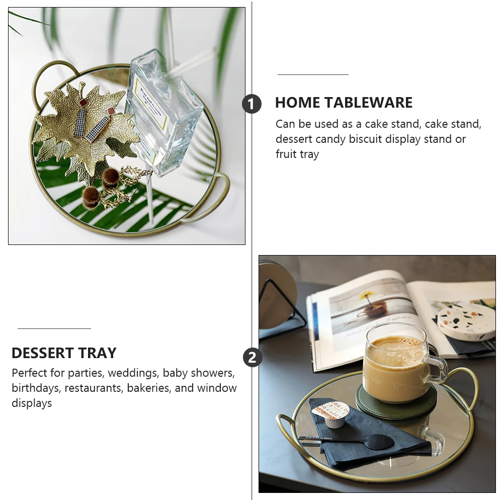 

Brass Handle Storage Service Plate Dessert Tray Round Wrought Cake Stand Fruit Tray Home Tableware Reusable Easy