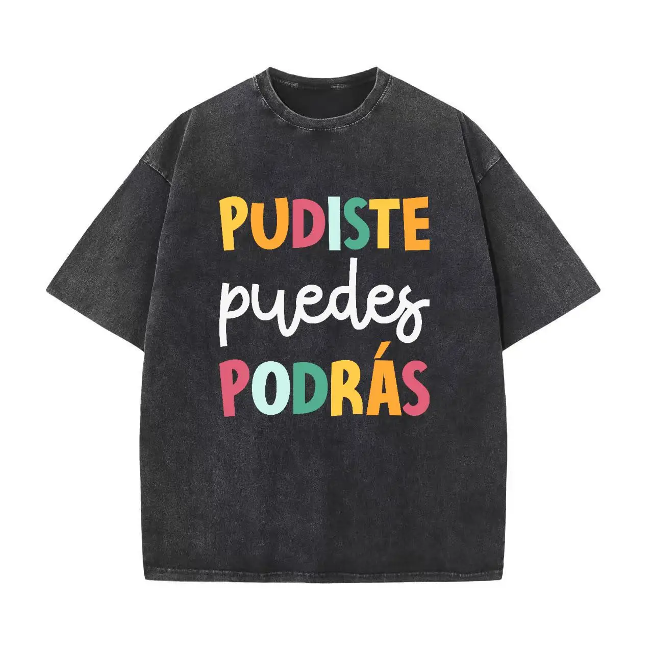 

Spanish Motivational T-shirt Pudiste Puedes Podras Slogan Tee Vintage Washed Oversized Top