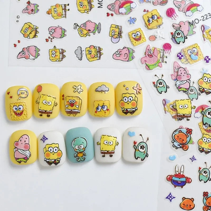 SpongeBob Patrick Star Cartoon Nail Art Stickers Manicure Decoration for Mobile Phone Case Hand Ledger Sticker Decal Kids Gift