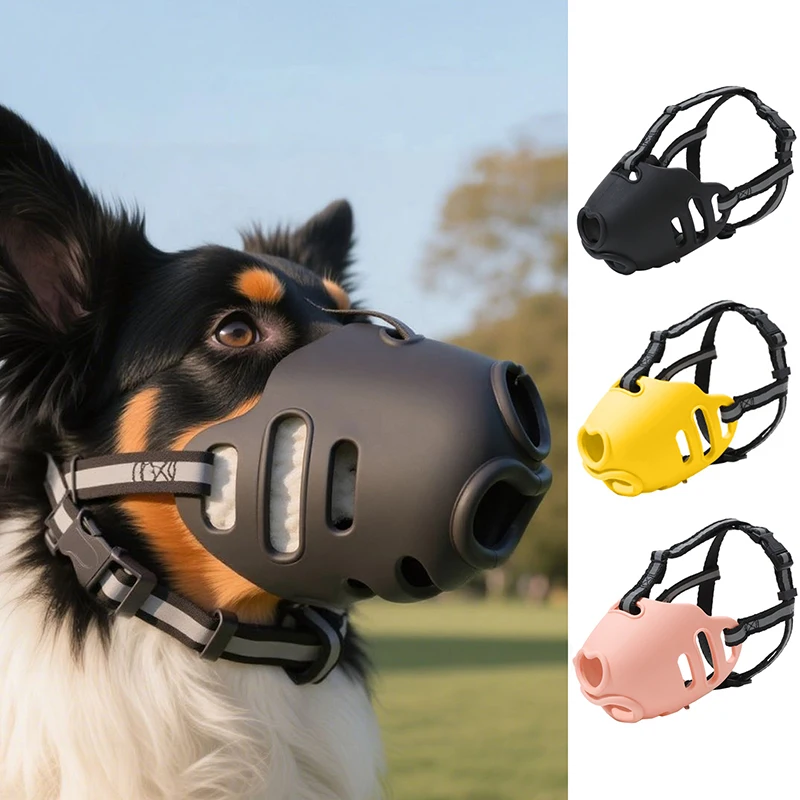 

Breathable Adjustable Dog Muzzle Anti Biting Barking Soft Silicone Reflective Pet Mouth Mask for Medium Large Dogs Hundezubehör