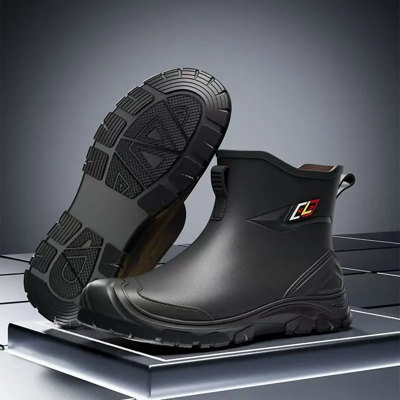 2024 Men's High Top Rain Boots Thick Sole Non Slip Flat Sole Slip On Waterproof Outdoor Work Shoes Garden Shoes Fishing Wader image 4