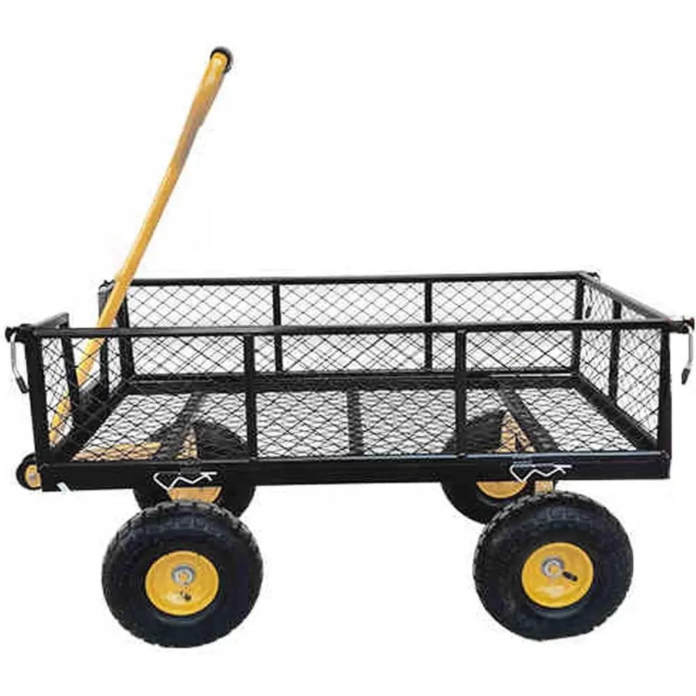

Heavy-Duty Metal Garden Cart with Removable Wheelbarrow, 4 Swivel Wheels for Lawn, Gardening, Soil, and Bricks (Black)