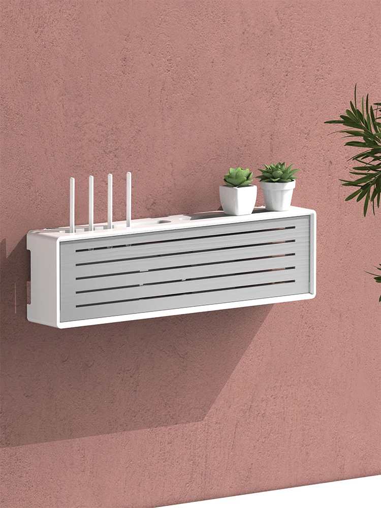 

Wall-Mounted Router Storage Box Living Room Bedroom TV Box Braet Wire Plug Cover No-Drilling Wood Material Organizer