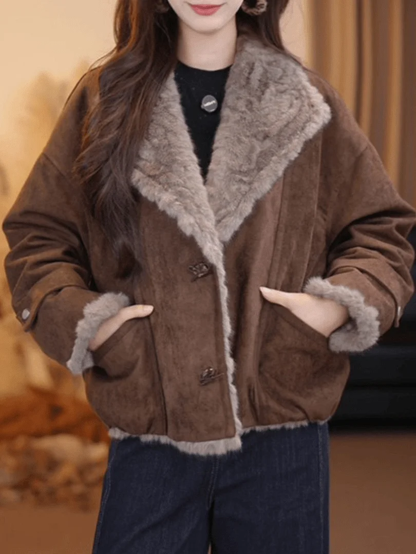 

Утепленная теплая женская куртка с коротким воротником, новая зимняя модель, свободный крой, с мехом и кожаными вставками, на хлопковой подкладке