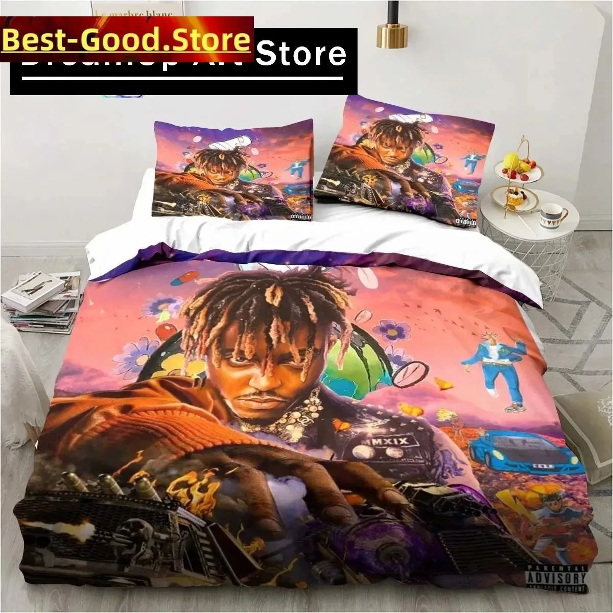 

3D Print Rapper Singer Juice Wrld Bedding Set Boys Girls Twin Queen King Size Duvet Cover Pillowcase Bed boys Adult Bedroom