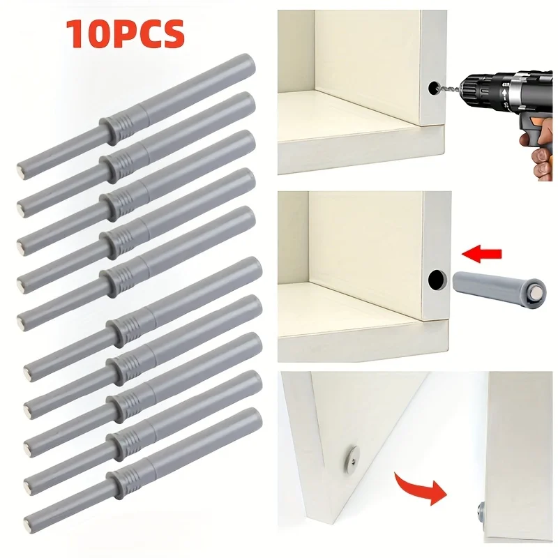 10pcs Concealed Push Open Drawer Pop Up Device with Screws Rubber Stoppers Invisible Cabinet Door Opener Furniture Hardware