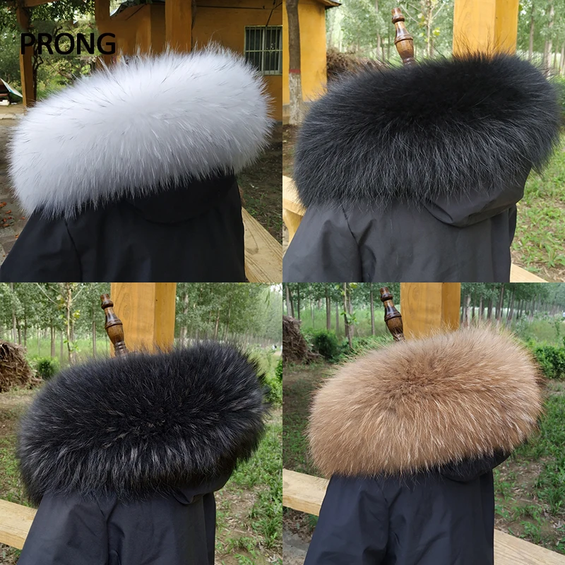 Real Raccoon Fur Collar For Winter Coat Hood Decor Furry Fur Collar Women Men Real Fur Shawl luxury Warm Large Size Fur Scarf