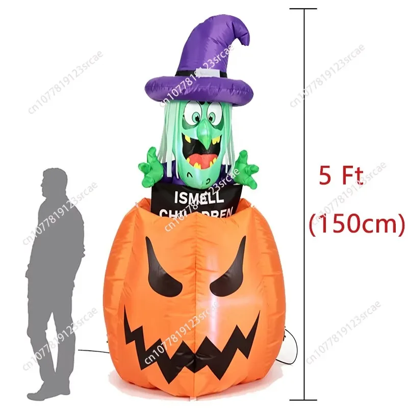 1.5M Inflatable Pumpkin Witch Lifting Air Model Outdoor Garden LED Luminous Decoration Creative Funny