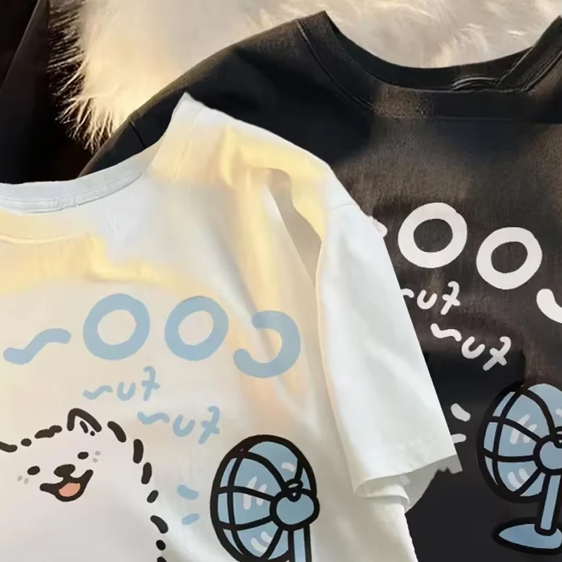 

Cartoonprinting Blower Fan Man Tee Leisure Short Sleeve T-Shirt Funny Youth Clothing Fitting Style Shirts for Women