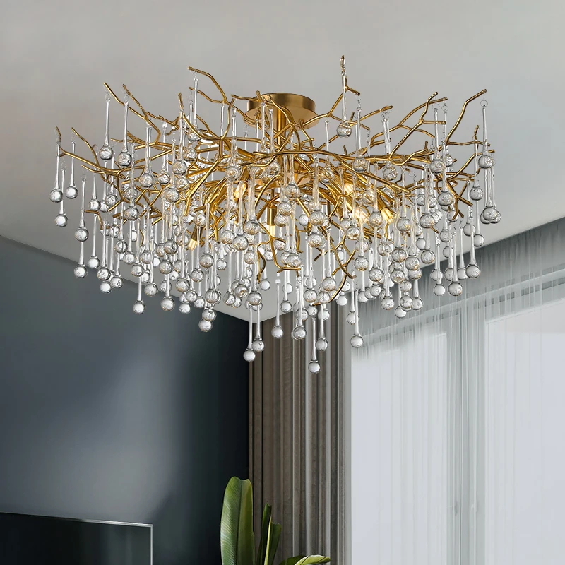 

Modern Crystal Raindrop Chandelier Gold Tree Branch Chandeliers Luxury Pendant Ceiling Chandelier Light Fixture for Dining Room