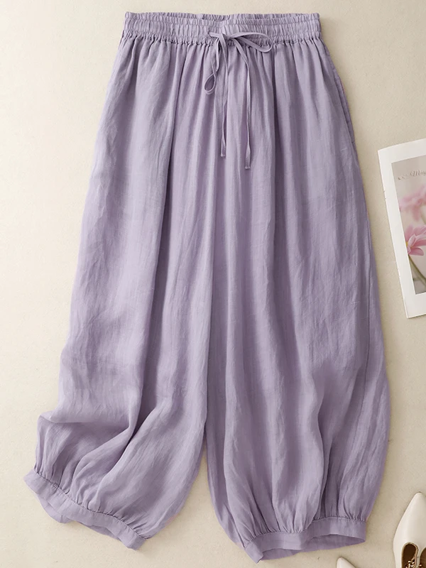 

Cotton Linen Lantern Pants Women Summer Thin Loose Lazy High Waist Dstring Drapey Casual Nine Points Linen Balloon Pants
