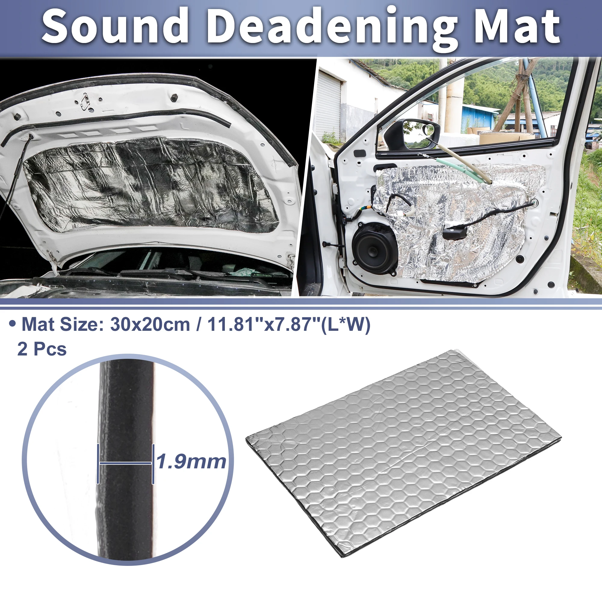 

UXCELL 2Pcs 1.9mm Sound Deadener Mat Butyl Rubber Silver Tone Hexagon Heat Sound Deadening Insulation Mat Sound Proofing 30X20cm