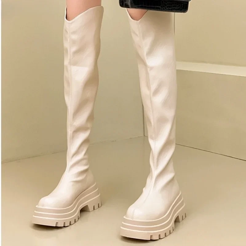 2024 Brand New Female Platform Thigh High Boots Fashion Slim Chunky Heels Over The Knee Boots Women Party Shoes Woman