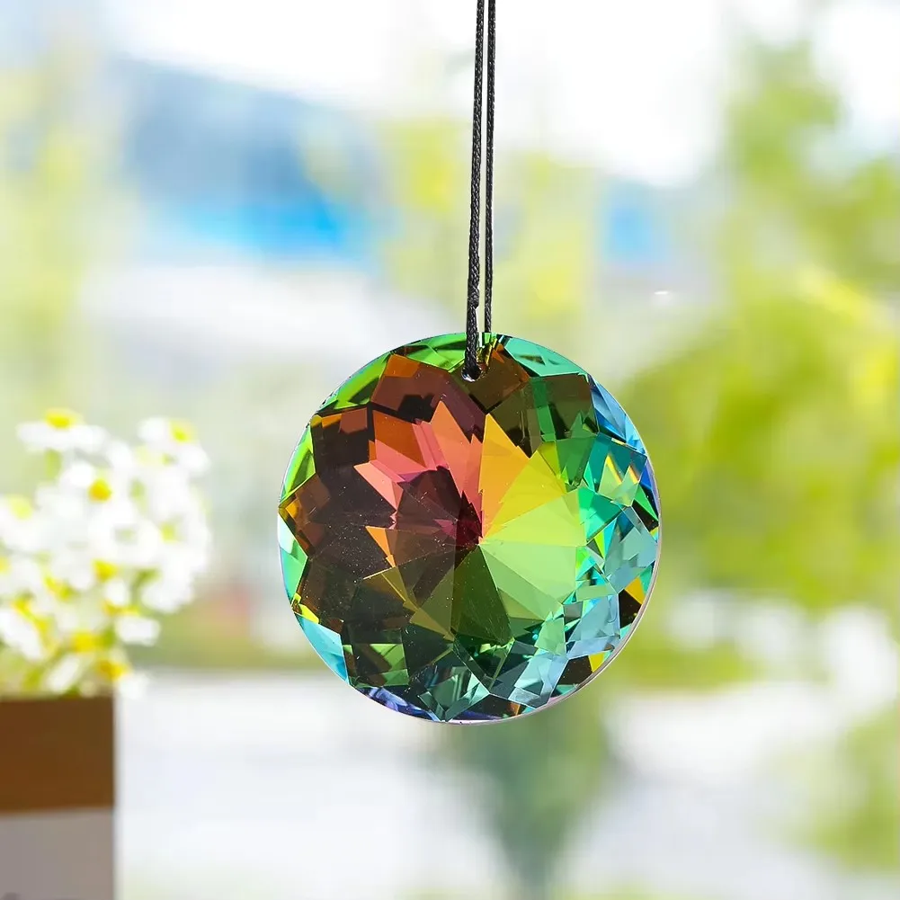 45mm Crystal Mandala Daylight Catcher Iridescent Glass Faceted Hanging Pendant Home Garden Decoration Single Facet Coloured