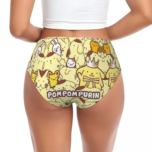 Imagen 2 del producto Ropa interior elástica transpirable personalizada para mujer, bragas con pompón, Purin, lindos y encantadores Animes