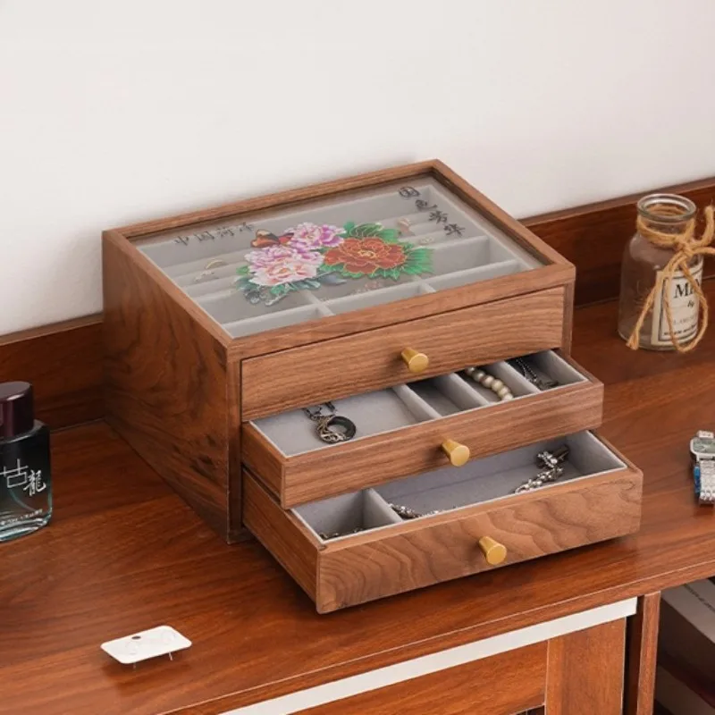 Wooden Jewelry Boxs Large Capacity Jewelry Organizer Boxes Desktop Retro Earring Rings Storage Case Multi-layer Bracelet Cases