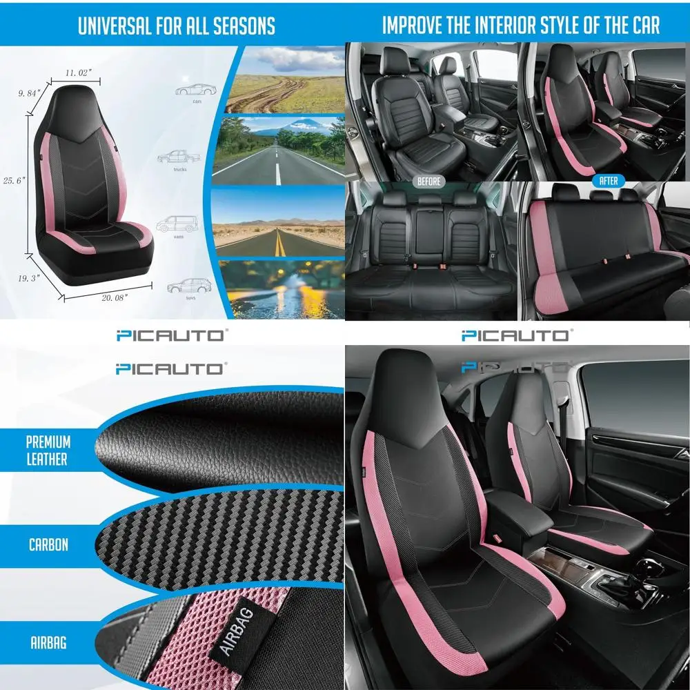 

Leather Car Seat Covers, Sports Carbon Fiber & Mesh Design, High-Back Front & Rear Full Set, Waterproof Automotive Seat Covers,