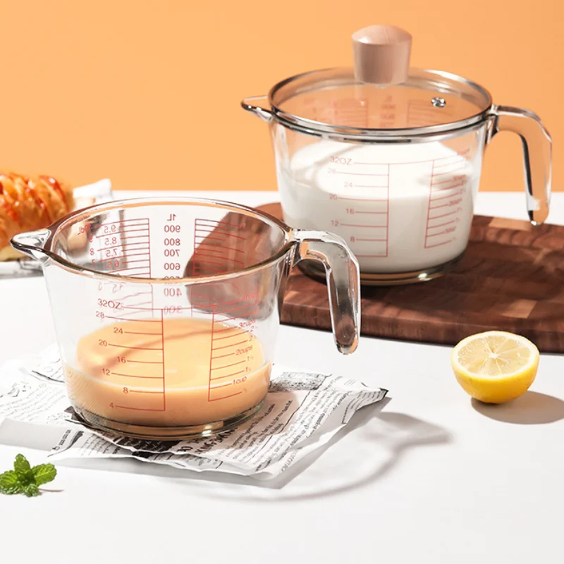 

Household High Borosilicate Glass Measuring Cups with Covers, Baking Tools, High-temperature Resistant Milk Cups with Scales