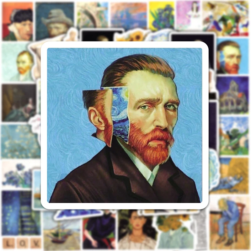 Van gogh mona lisa estilo retro adesivos, adesivos de decoração impermeável, estilo artístico, copo de água, computador, diy, 50pcs