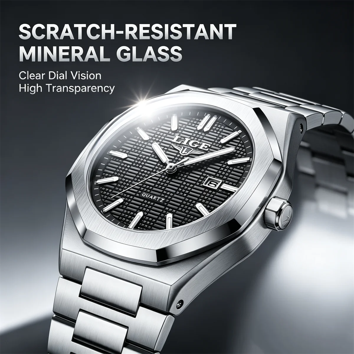 LIGE Luxury Men Watch Top Brand Classic Business Style Stainless Steel Dual Calendar Quartz Movement Wrist Watch for Men reloj