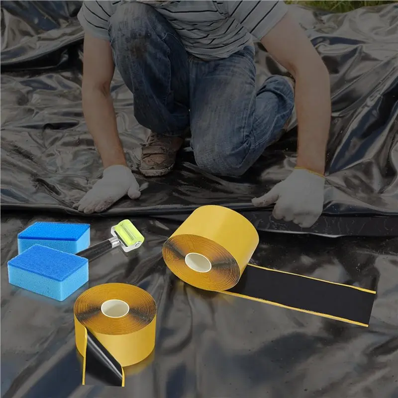 ABUG-2 Set Pond Liner Seam Tape, Waterproof Seam Tape And Pieces Sponge And Roller, Self Adhesive Repair Tape