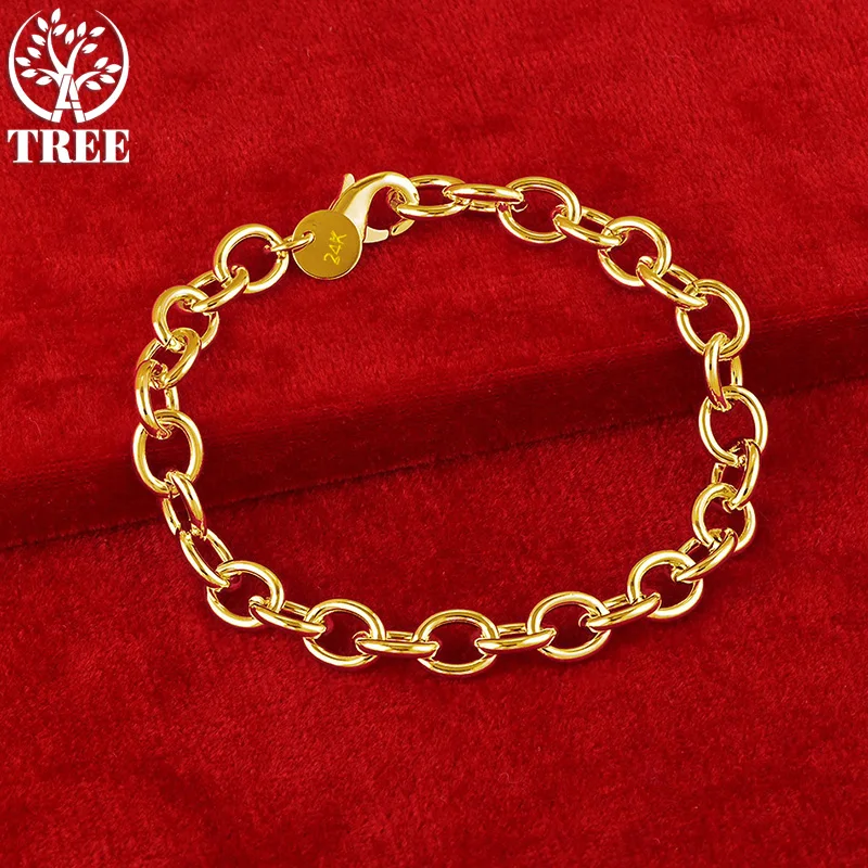 ALITREE 24K Gold 20cm Simple Chain Bracelet Gift Classic Cute Jewelry For Woman Man Holiday Wedding Engagement Party