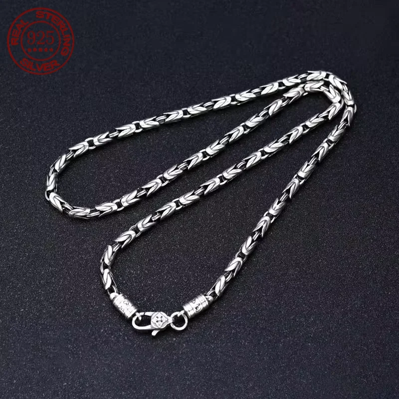 

New S925 sterling silver Necklace 6mm retro personality simple hip-hop Six-Character Mantra Trendy Personality Man Necklaces