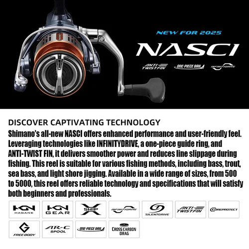 Imagen 2 del producto SHIMANO 2025 nuevo carrete giratorio NASCI de agua de mar 170-300g arrastre máximo 3-11kg INFINITYDRIVE ANTI-TWIST FIN AR-C carrete de pesca