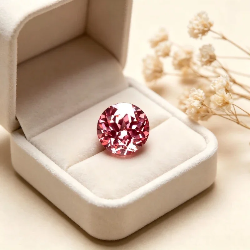 Künstlicher Edelstein Padparadscha Roter Lotus-Farbton Runde Form Großhandel Verfügbar mit Zertifikat – Detail 3